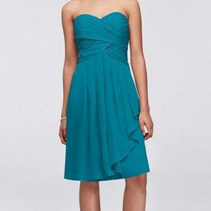 DAVID'S BRIDAL short crinkle chiffon dress with front cascade
